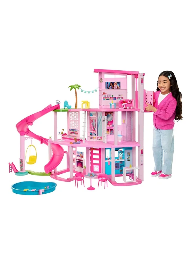 Barbie Dreamhouse Playset, Pool Party Doll House with 75+ Pieces and 3-Story Slide, Pink Barbie House, Perfect for Kids, Girls Aged 3+