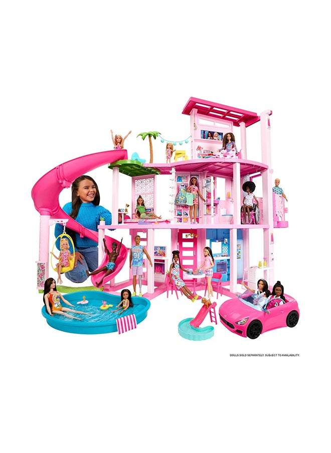 Barbie - Dreamhouse Playset, Pool Party Doll House with 75+ Pieces and 3-Story Slide, Pink Barbie House, Perfect for Kids, Girls Aged 3+ - Image 1