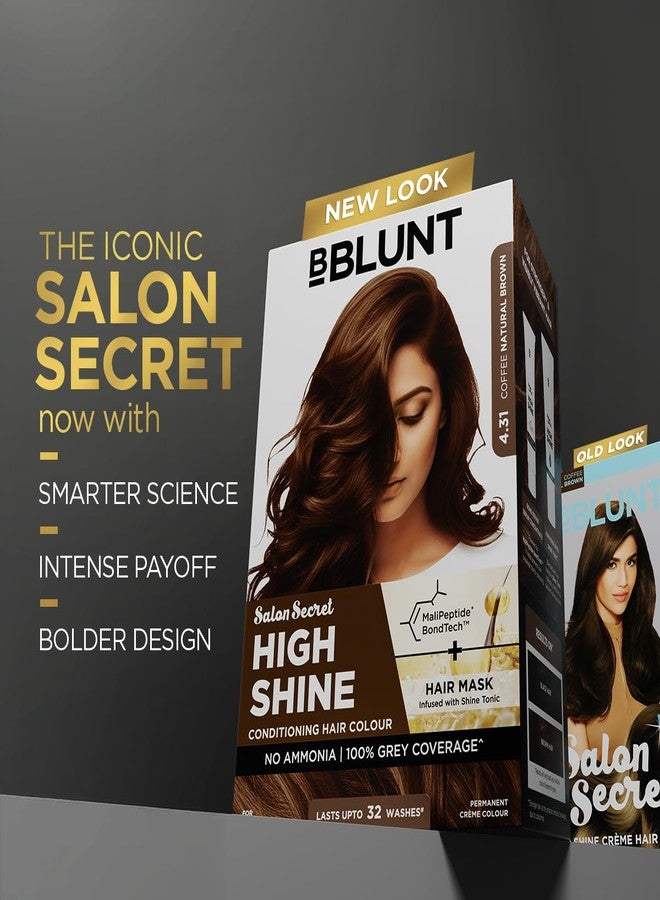 BBLUNT Salon Secret High Shine Conditioning Hair Colour With MaliPeptide BondTech™ to reduce breakage | Coffee Natural Brown 4.31 | No Ammonia 100%, Grey Coverage | Long Lasting Colour | Salon at home - Image 4
