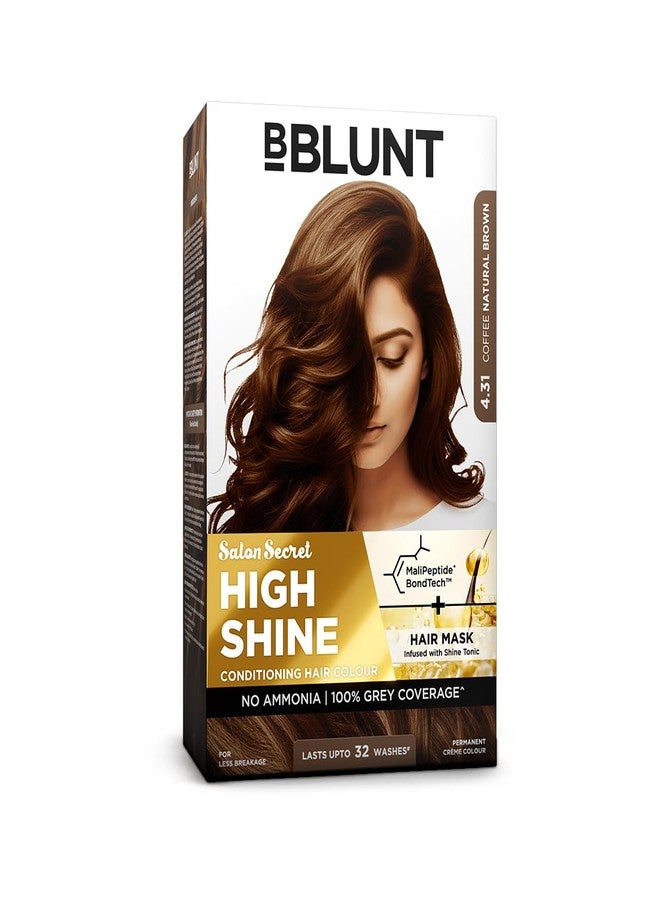 BBLUNT Salon Secret High Shine Conditioning Hair Colour With MaliPeptide BondTech™ to reduce breakage | Coffee Natural Brown 4.31 | No Ammonia 100%, Grey Coverage | Long Lasting Colour | Salon at home - Image 1