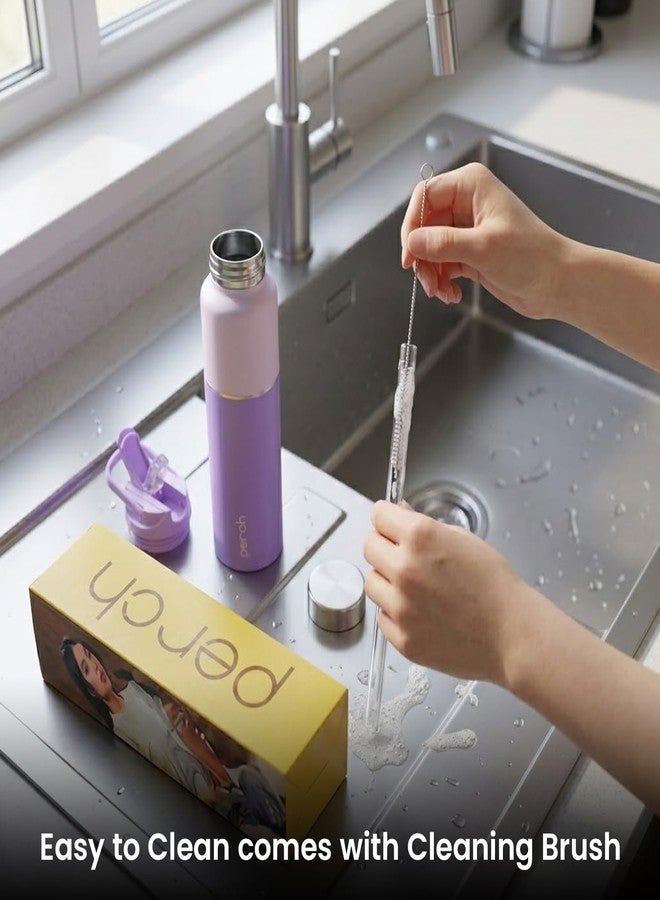 Perch Stainless Steel Sipper Water Bottle 1 LTR with Straw Cleaner | Single Wall Fridge Bottle| For Home, School, Office, Gym, Travel | Lightweight | BPA Free, Magic 1000ml | Set of 2 (Purple & Cyan) - Image 4