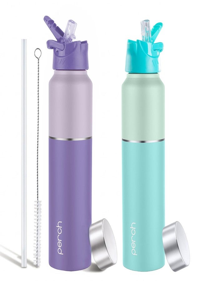 Perch Stainless Steel Sipper Water Bottle 1 LTR with Straw Cleaner | Single Wall Fridge Bottle| For Home, School, Office, Gym, Travel | Lightweight | BPA Free, Magic 1000ml | Set of 2 (Purple & Cyan) - Image 1