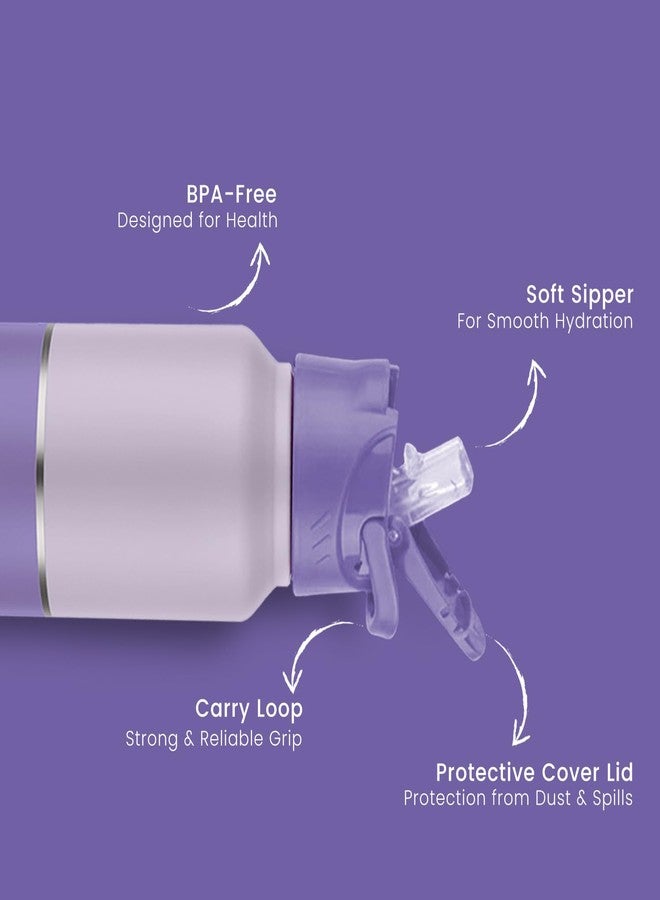 Perch Stainless Steel Sipper Water Bottle 1 LTR with Straw Cleaner | Single Wall Fridge Bottle| For Home, School, Office, Gym, Travel | Lightweight | BPA Free, Magic 1000ml | Set of 2 (Purple & Cyan) - Image 2