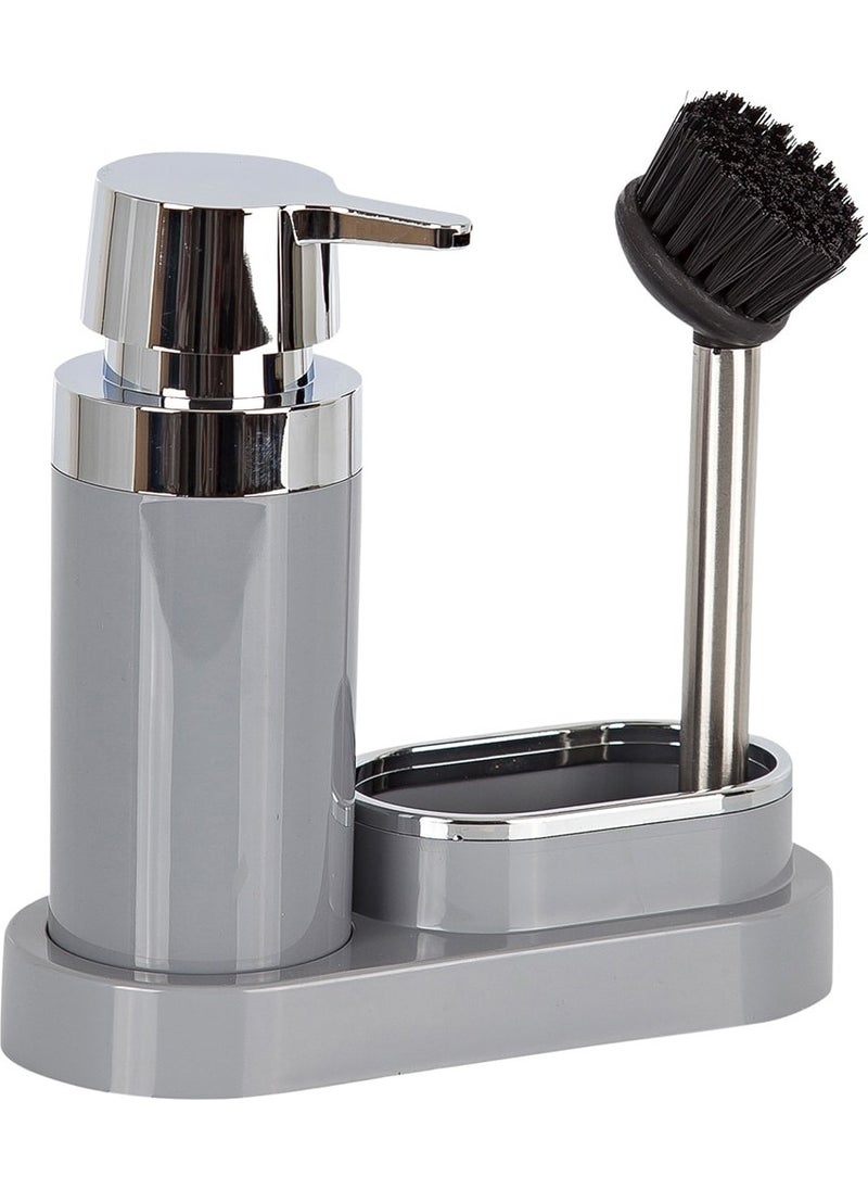 Primanova - Polen Kitchen Set Gray Liquid Soap Dispenser-Brush M-E43-07 - Image 1