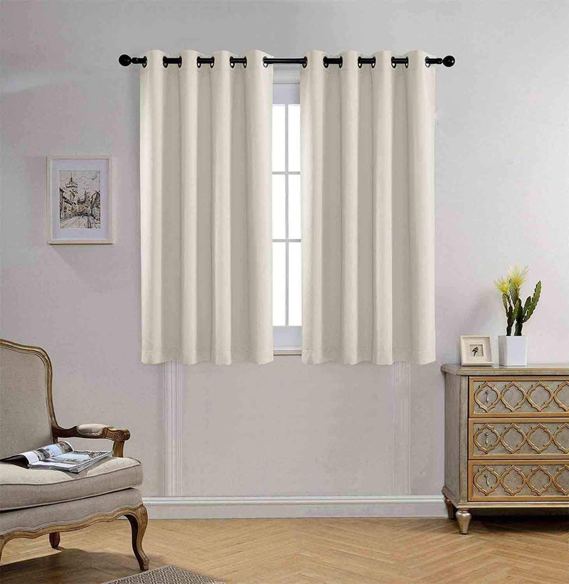 MIUCO Blackout Curtains Room Darkening Curtains Textured Grommet Panels for Window Treatment 2 Panels 52x63 Inch Beige - Image 1