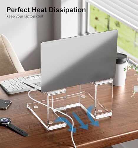 FUCDTEFC Acrylic Laptop Stand for Desk, Laptop Riser for 10-15.6 Inch Laptops, Ergonomic Computer Stand Holder Compatible with Macbooks and Notebooks- Clear - Image 3
