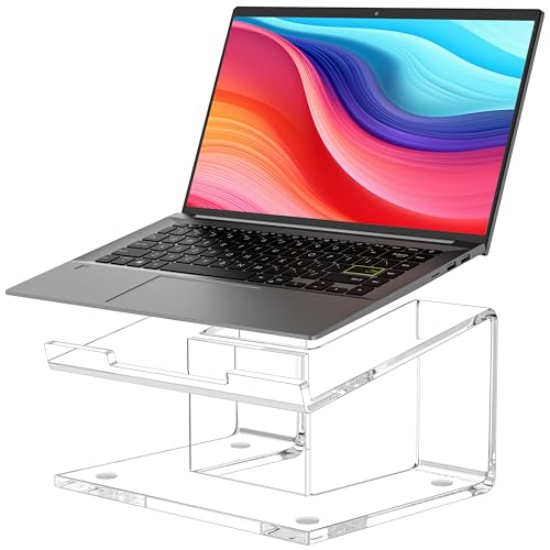 FUCDTEFC Acrylic Laptop Stand for Desk, Laptop Riser for 10-15.6 Inch Laptops, Ergonomic Computer Stand Holder Compatible with Macbooks and Notebooks- Clear - Image 1