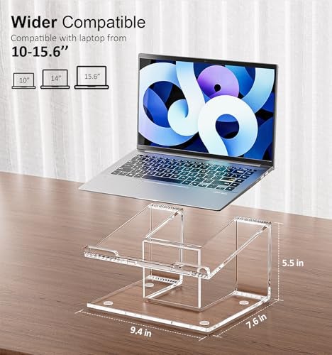 FUCDTEFC Acrylic Laptop Stand for Desk, Laptop Riser for 10-15.6 Inch Laptops, Ergonomic Computer Stand Holder Compatible with Macbooks and Notebooks- Clear - Image 4