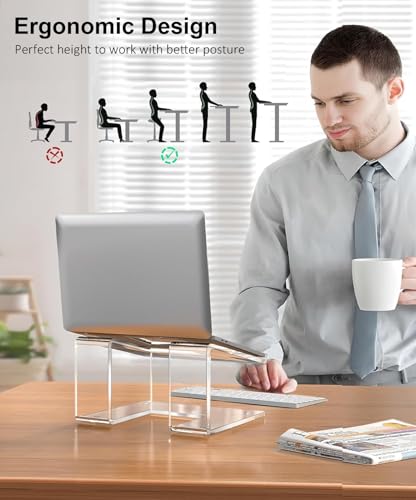 FUCDTEFC Acrylic Laptop Stand for Desk, Laptop Riser for 10-15.6 Inch Laptops, Ergonomic Computer Stand Holder Compatible with Macbooks and Notebooks- Clear - Image 2