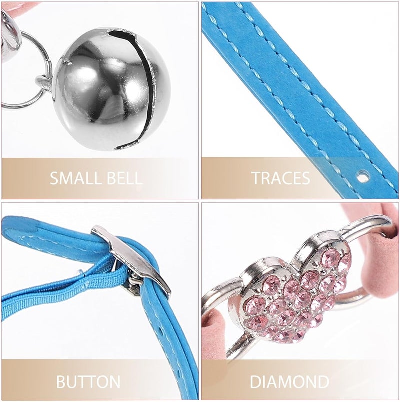 5pcs Dog and Cat Collars Set with Rhinestone and Bell, Polyester Pet Collars in Yellow, Blue, Purple, Black, and Pink for Small Puppies and Cats - Image 2
