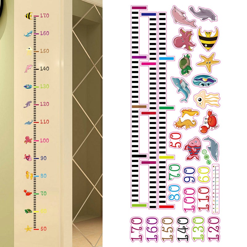2pcs Height Measurement Stickers Removable Cartoon Kids Growth Chart Wall Decals for Home (Sea Animals) - Image 5
