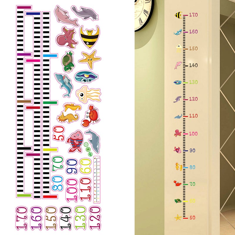 2pcs Height Measurement Stickers Removable Cartoon Kids Growth Chart Wall Decals for Home (Sea Animals) - Image 3