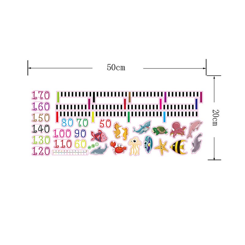 2pcs Height Measurement Stickers Removable Cartoon Kids Growth Chart Wall Decals for Home (Sea Animals) - Image 4
