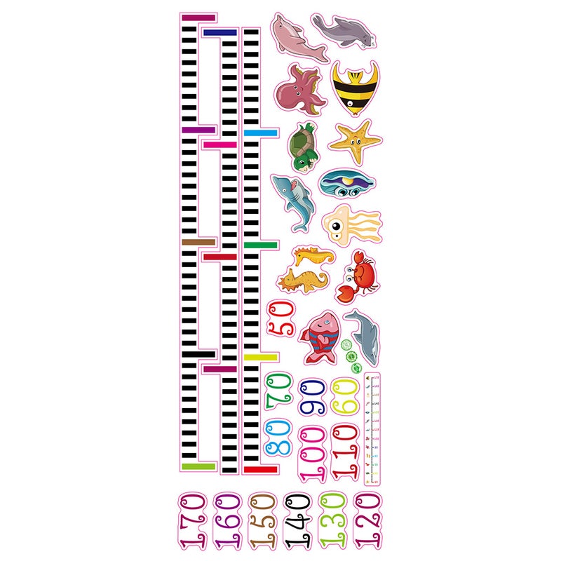 2pcs Height Measurement Stickers Removable Cartoon Kids Growth Chart Wall Decals for Home (Sea Animals) - Image 2