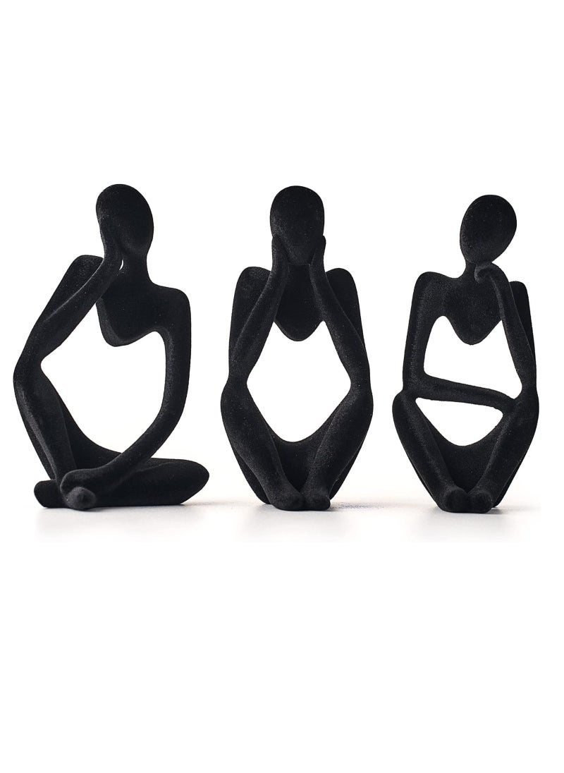 Generic Home Office Figurines Decor - Black Velvet Thinker Statue Decor Set Of 3, Art Statue Living Room Decor, Modern Sculpture Decorations For Office Shelf Table, Home Decor Knick Knacks For Shelves  - Image 1