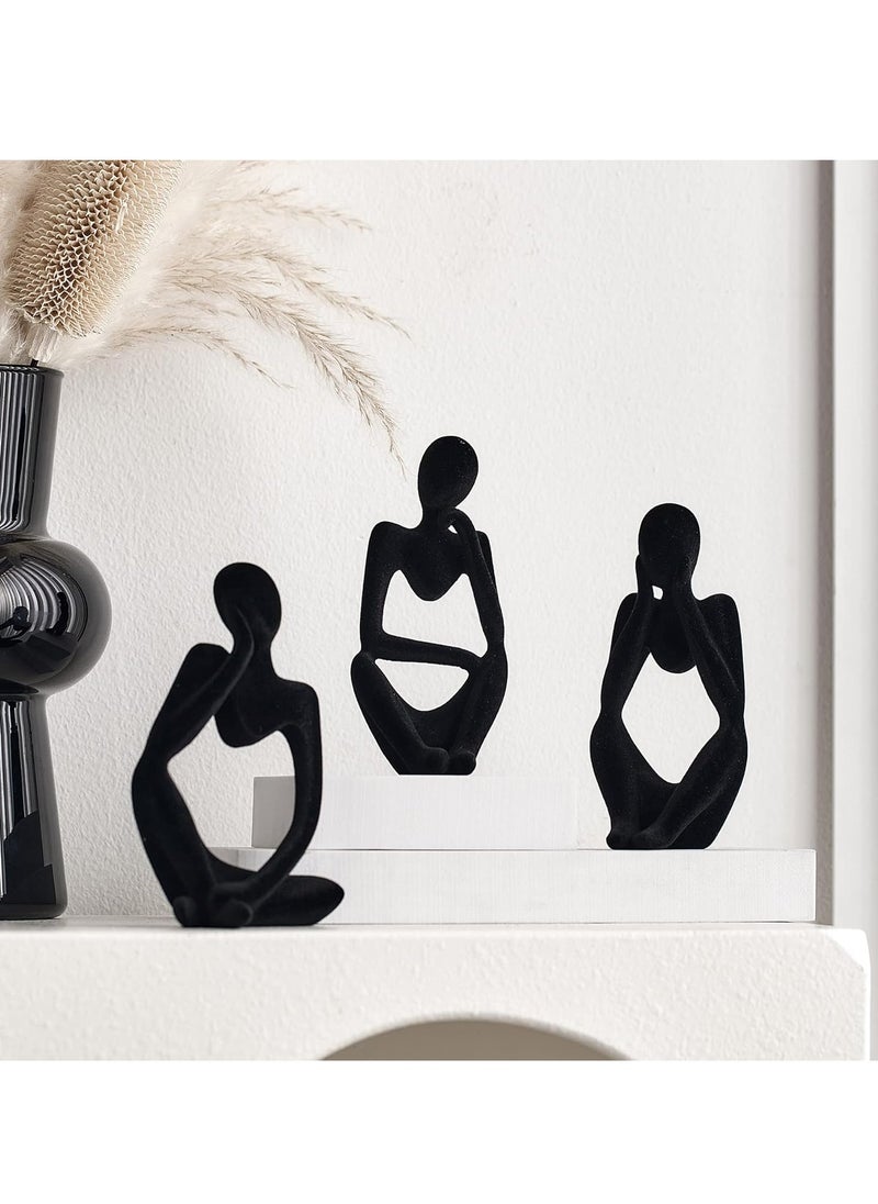 Generic Home Office Figurines Decor - Black Velvet Thinker Statue Decor Set Of 3, Art Statue Living Room Decor, Modern Sculpture Decorations For Office Shelf Table, Home Decor Knick Knacks For Shelves  - Image 3