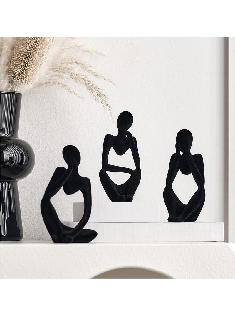 Generic Home Office Figurines Decor - Black Velvet Thinker Statue Decor Set Of 3, Art Statue Living Room Decor, Modern Sculpture Decorations For Office Shelf Table, Home Decor Knick Knacks For Shelves  - Image 4