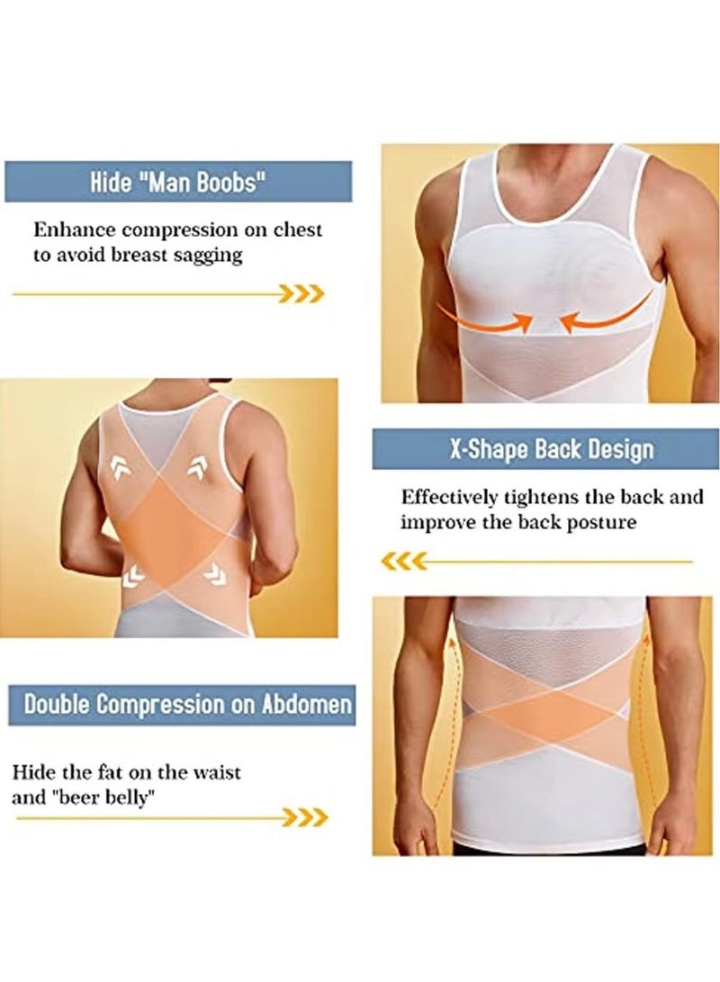 MIXDE Men Chest Compression Vest Body Shaper Sleeveless Posture Corrector Slimming Tummy Control Waist Trimmer Mesh Tops Compression Shirt for Men Slimming Undershirt Body Shaper Tank top Shapewear Vest - Image 3