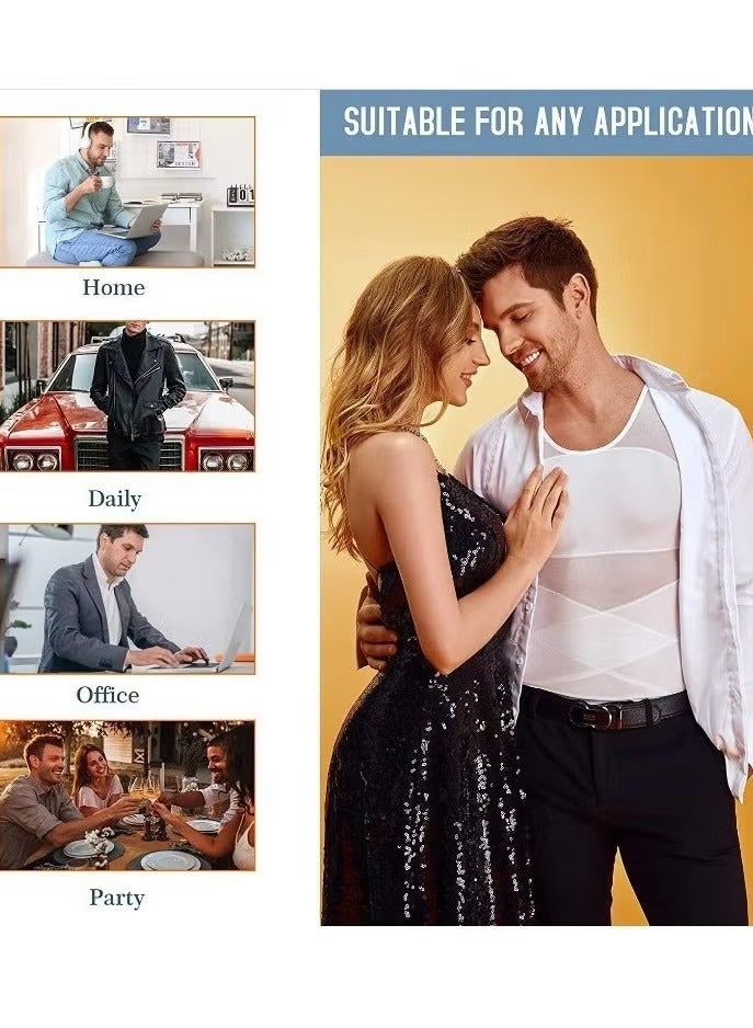 MIXDE Men Chest Compression Vest Body Shaper Sleeveless Posture Corrector Slimming Tummy Control Waist Trimmer Mesh Tops Compression Shirt for Men Slimming Undershirt Body Shaper Tank top Shapewear Vest - Image 4