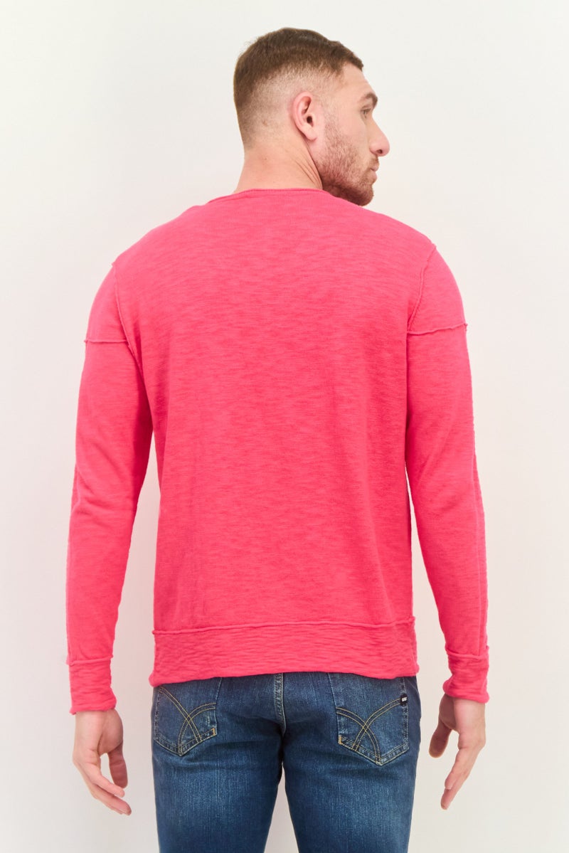 GAS Men Round Neck Solid Long Sleeves Sweatshirt, Pink - Image 3