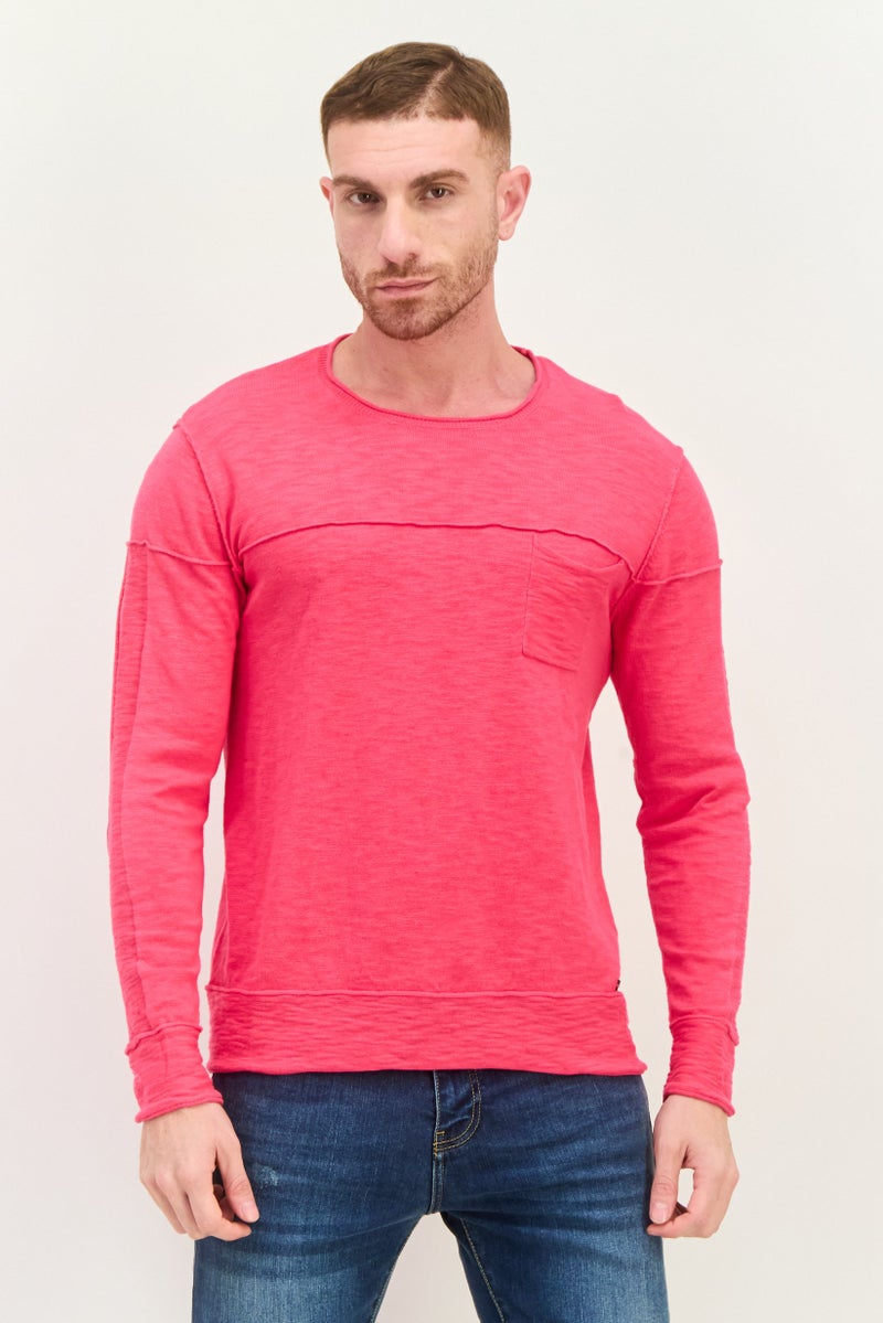 GAS Men Round Neck Solid Long Sleeves Sweatshirt, Pink - Image 1