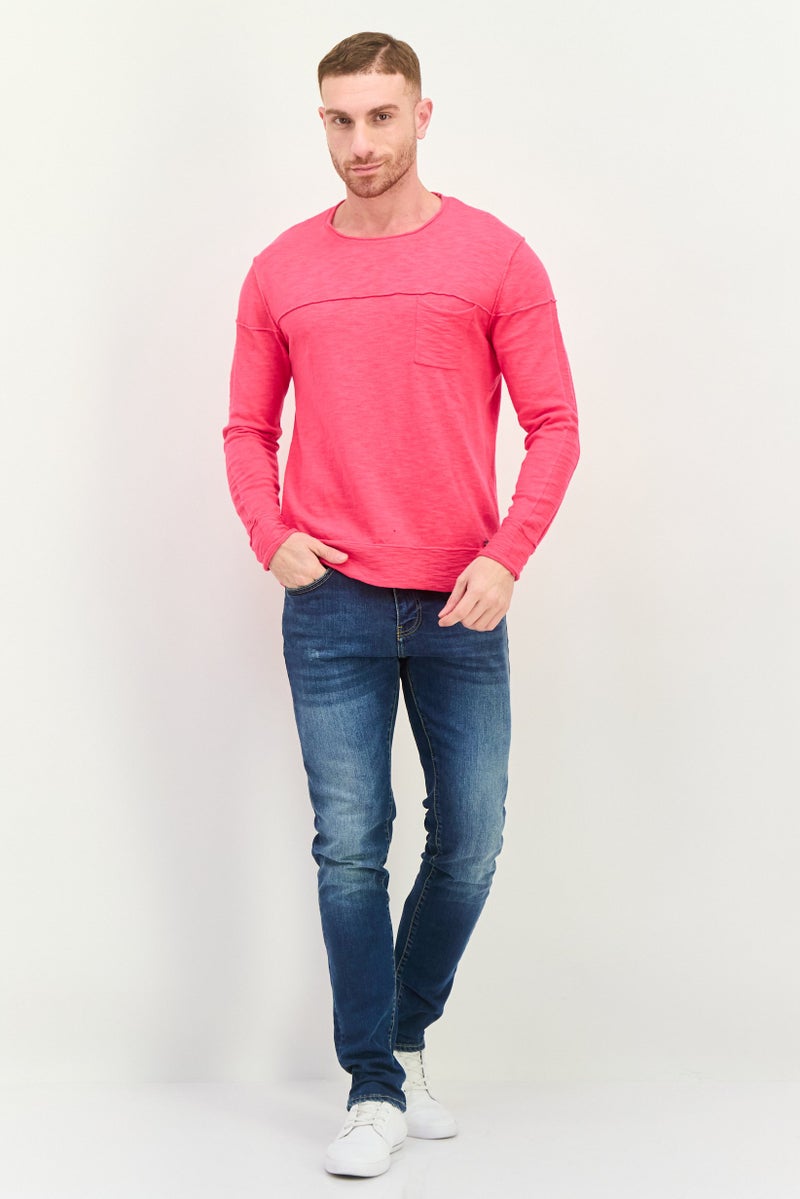 GAS Men Round Neck Solid Long Sleeves Sweatshirt, Pink - Image 4