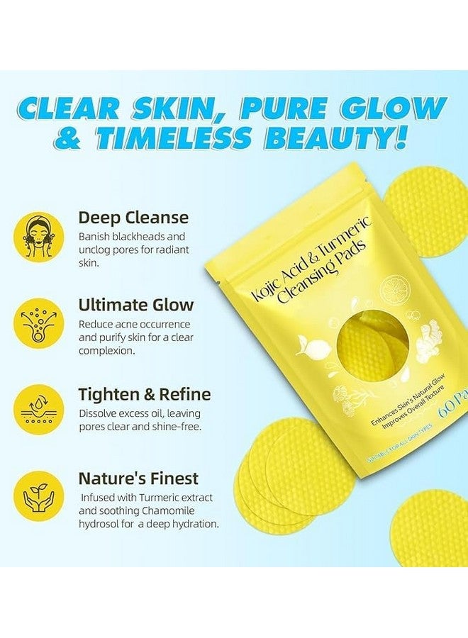 AZLVERA Kojic Acid & Turmeric Cleansing Pads, 60 Pads, Dual-Sided Texture, Suitable for All Skin Types - Image 4