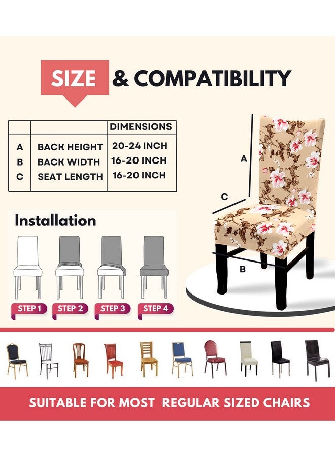 BRIDA® Polyester Spandex Stretchable Floral Geometric Printed Dining Chair Covers Elastic Chair Seat Case Protector, Slipcovers (4 Chair Cover, Beige Pink) - Image 4
