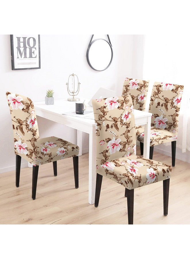 BRIDA® Polyester Spandex Stretchable Floral Geometric Printed Dining Chair Covers Elastic Chair Seat Case Protector, Slipcovers (4 Chair Cover, Beige Pink) - Image 2