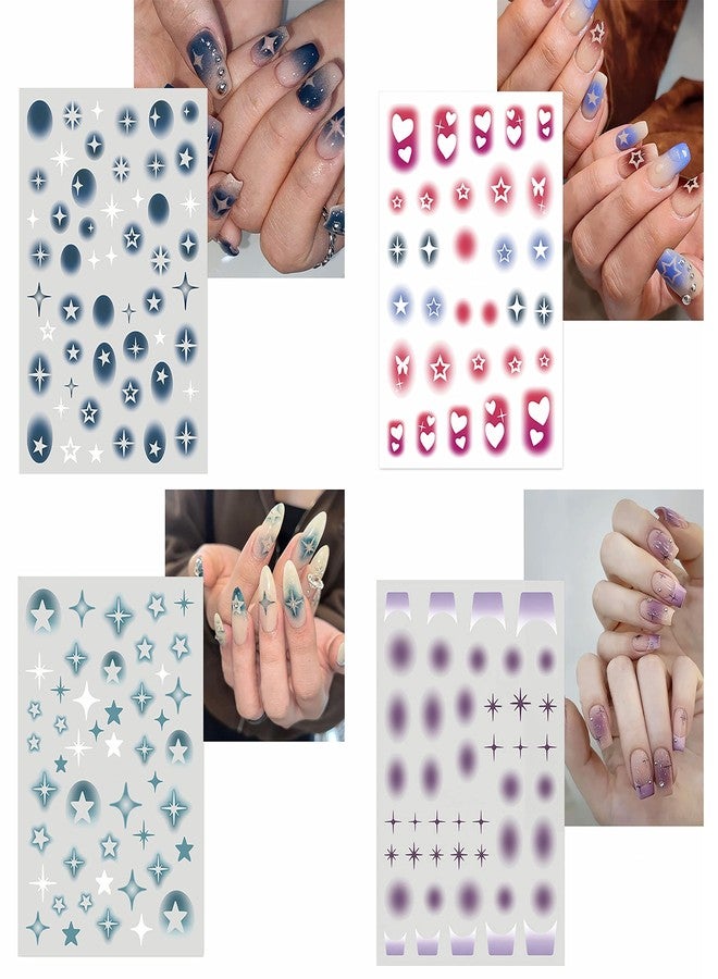 JERCLITY 8 Sheets Airbrush Nail Stencils Stickers for Nail Art Star Nail Art Stickers Butterfly Heart Nail Decals Self-Adhesive Hollow Blooming Design for Women Girls Manicure Accessories - Image 3