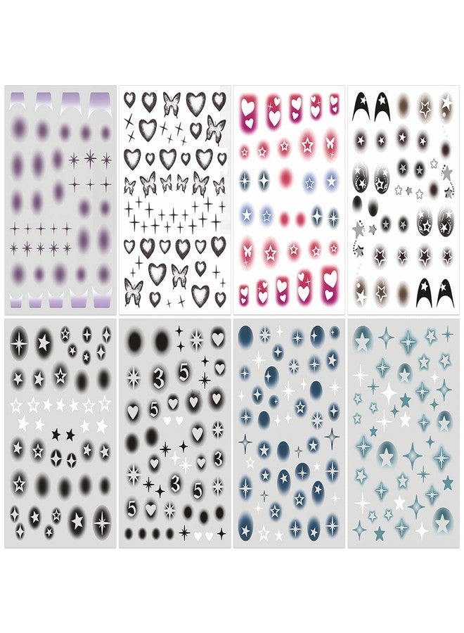 JERCLITY 8 Sheets Airbrush Nail Stencils Stickers for Nail Art Star Nail Art Stickers Butterfly Heart Nail Decals Self-Adhesive Hollow Blooming Design for Women Girls Manicure Accessories - Image 2