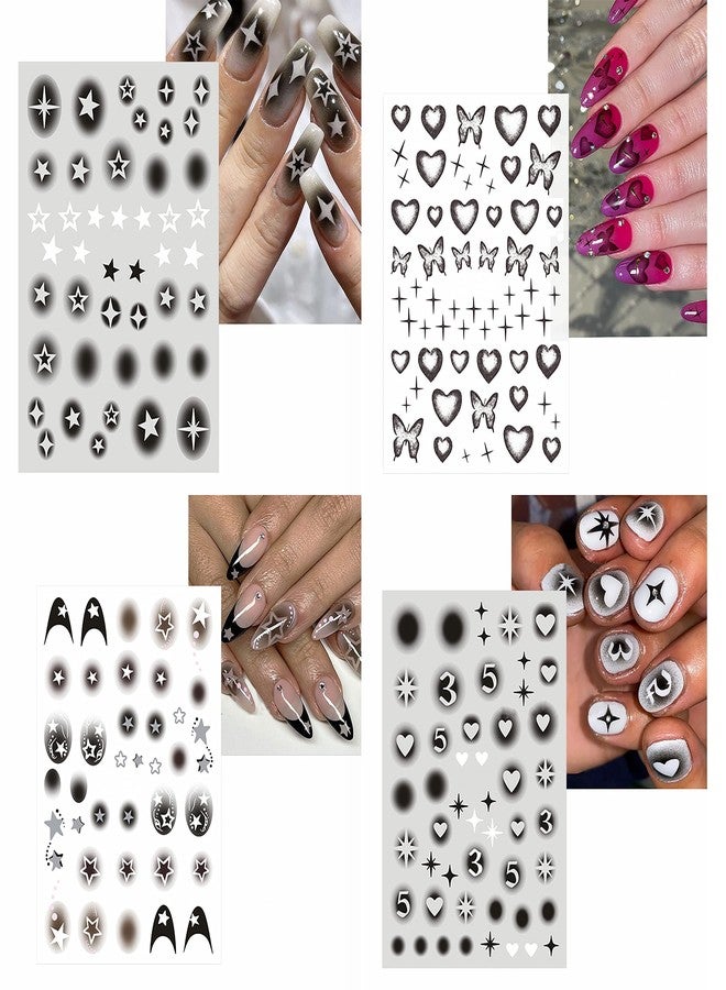 JERCLITY 8 Sheets Airbrush Nail Stencils Stickers for Nail Art Star Nail Art Stickers Butterfly Heart Nail Decals Self-Adhesive Hollow Blooming Design for Women Girls Manicure Accessories - Image 4