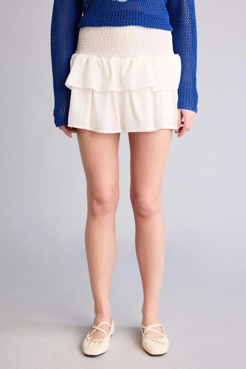 DeFacto Linen Look Normal Waist Mini Skirt