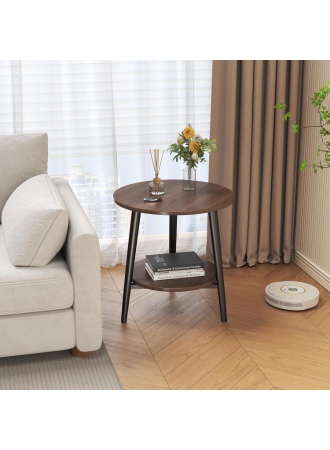 جورونب طاولة صغيرة مستديرة مع رف تخزين للمساحات الصغيرة، طاولة جانبية مستديرة، طاولة جانبية مكونة من طبقتين، إطار دعم معدني، طاولة قهوة دائرية، طاولة أريكة بجانب السرير بسيطة 50*50*42 سم - Image 1