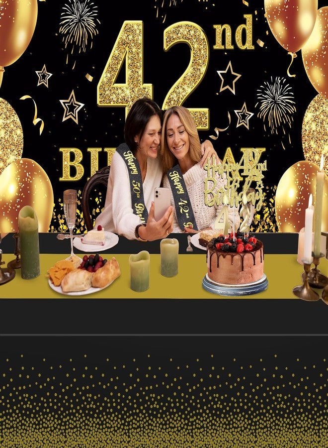 YeohJoy 42nd Birthday Decorations Men Women with 42nd Birthday Banner, Black and Gold Table Cloth, 42 Number Balloons, 42nd Birthday Sash, 42nd Birthday Cake Topper and 42nd Birthday Candles - Image 3