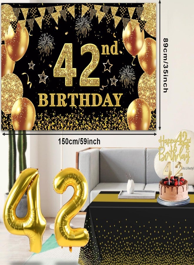 YeohJoy 42nd Birthday Decorations Men Women with 42nd Birthday Banner, Black and Gold Table Cloth, 42 Number Balloons, 42nd Birthday Sash, 42nd Birthday Cake Topper and 42nd Birthday Candles - Image 5