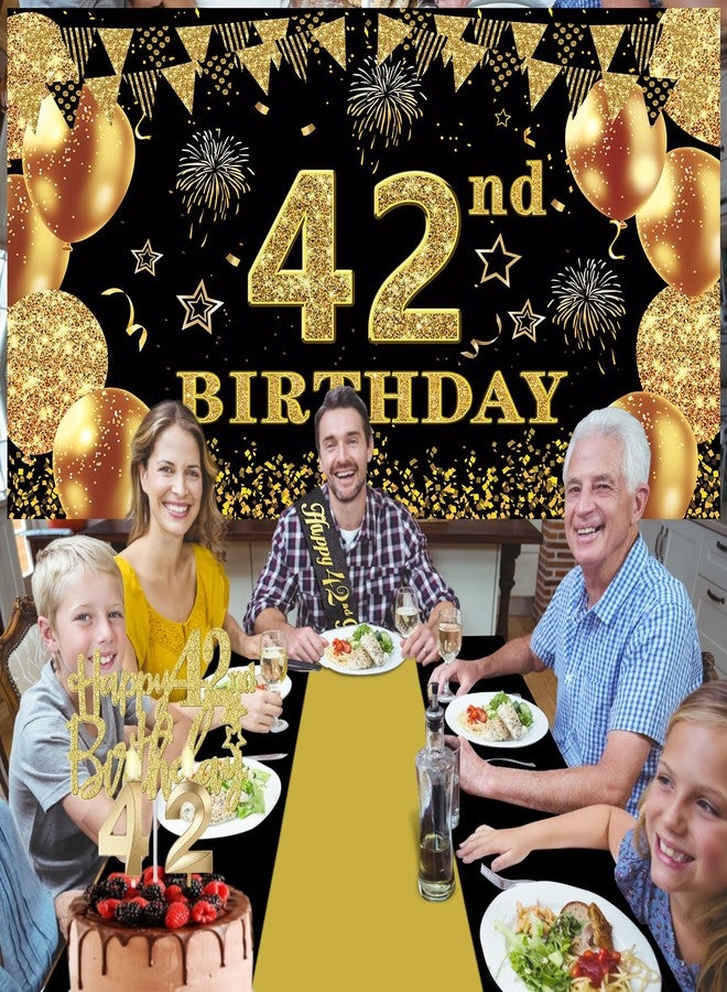YeohJoy 42nd Birthday Decorations Men Women with 42nd Birthday Banner, Black and Gold Table Cloth, 42 Number Balloons, 42nd Birthday Sash, 42nd Birthday Cake Topper and 42nd Birthday Candles - Image 2