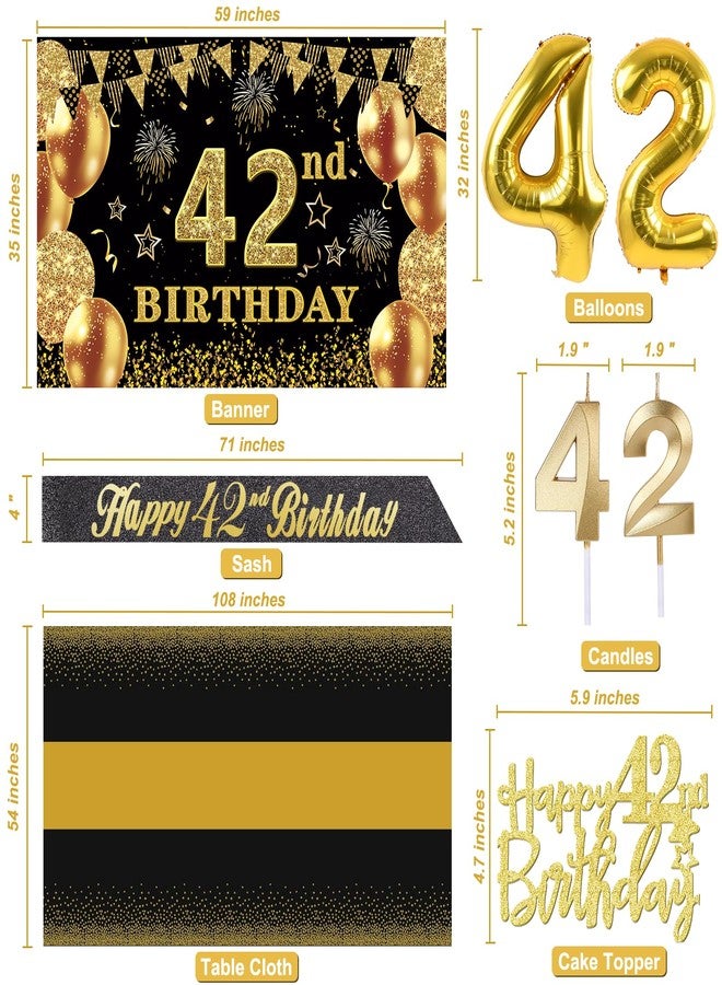 YeohJoy 42nd Birthday Decorations Men Women with 42nd Birthday Banner, Black and Gold Table Cloth, 42 Number Balloons, 42nd Birthday Sash, 42nd Birthday Cake Topper and 42nd Birthday Candles - Image 4
