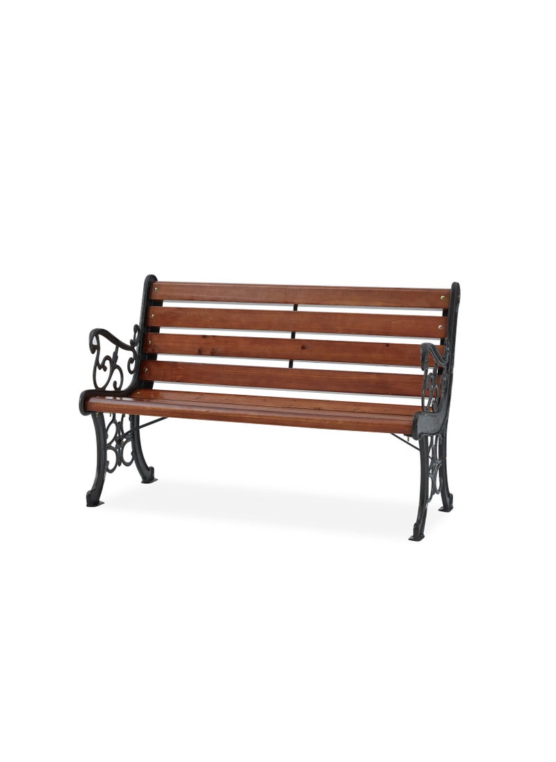 DANUBE HOME - Wuden Outdoor Garden Bench Chair UV And Water Resistant All Weather Garden Patio Seating 3 Seater Cast Iron Hard Wood Patio Modern Outdoor Furniture For Lawn Garden Brown - Image 1