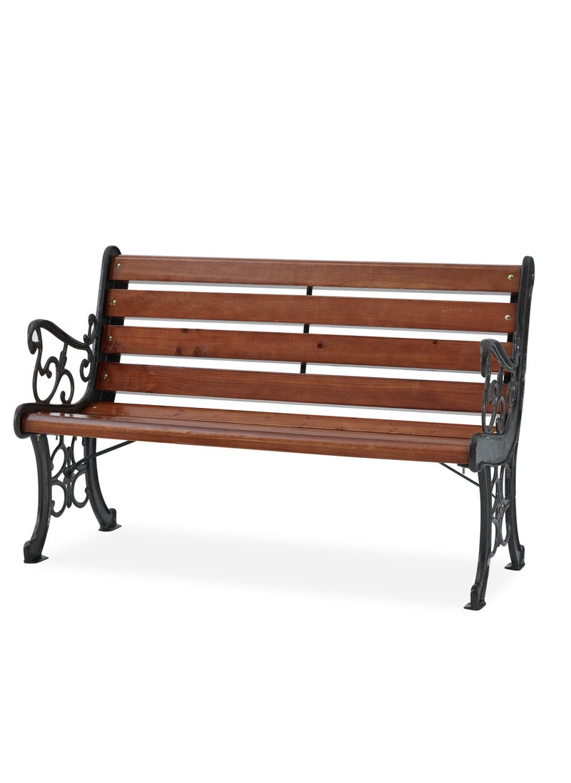 DANUBE HOME - Wuden Outdoor Garden Bench Chair UV And Water Resistant All Weather Garden Patio Seating 3 Seater Cast Iron Hard Wood Patio Modern Outdoor Furniture For Lawn Garden Brown - Image 1