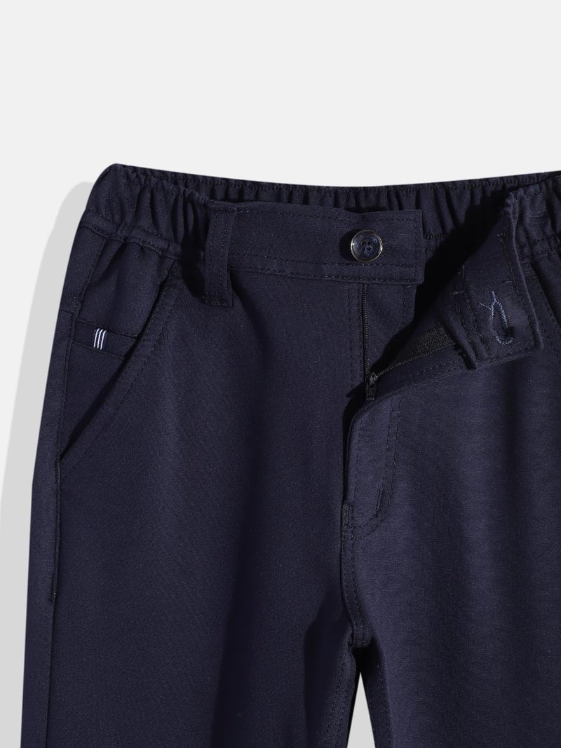 CAVIO Boys Stretchable Solid Regular Fit Trousers with Belt Navy - Image 3