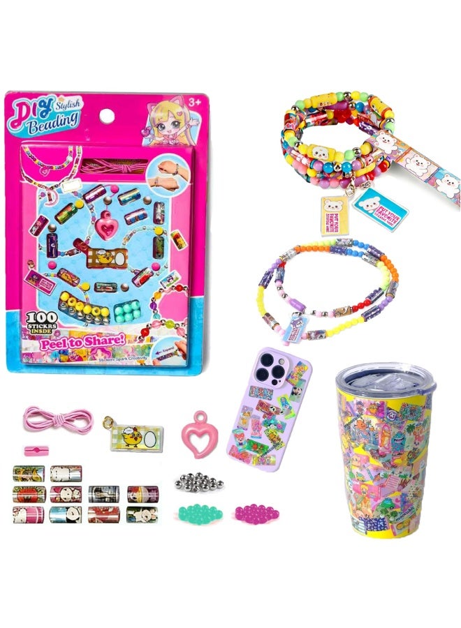 ZOXITY Wearable & Shareable Sticker Toy Bracelet ,Includes 100 reusable mini stickers and 1 Mystery Reveal;DIY bracelet & necklace gift set suitable for children aged 5 and above - Image 1