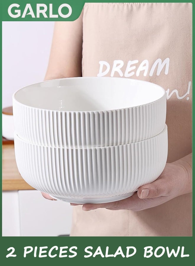 جارلو سلطة وعاء 2 حزمة، مجموعة وعاء خدمة السيراميك، وعاء عميق للمطبخ، وعاء المعكرونة الكبير الأبيض للحساء، والحبوب، السلطة، المعكرونة، الرامن، الفواكه، الميكروويف وغسالة الصحون آمنة، 8IN 1700ML - Image 2