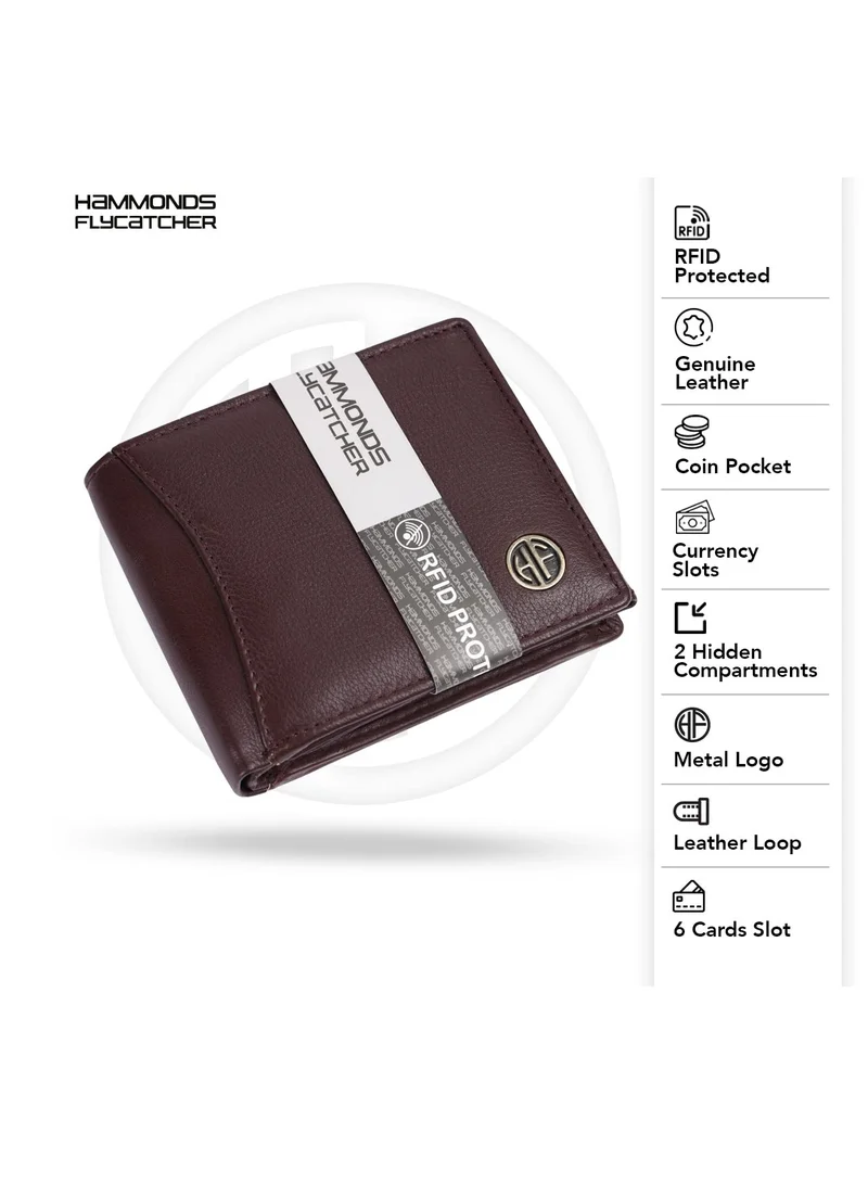 HAMMONDS FLYCATCHER Leather Wallet for Men - Redwood Brown - RFID Protected - 6 Card Slots and 3 ID Slots - Gift for Him (HK5Z)