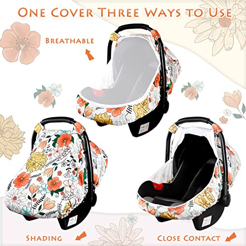 Pea Pod Car Seat Covers for Babies Breathable Mesh Canopy with KickProof Soft Stretchy Protection Newborn Stroller Carrier Covers for Girls Retro Floral - Image 3