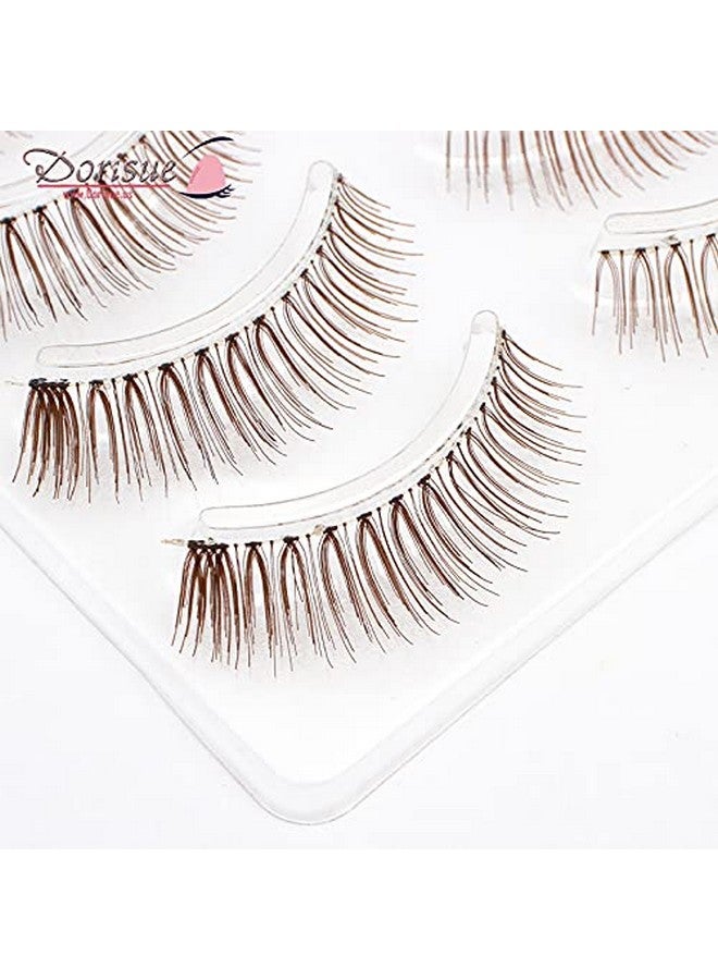 Dorisue Natural false Lashes Brown Eyelashes 3D Light Color Look Real False Eyelashes Short Handmade lashes wispies Natural False Eyelashes Eye Makeup Fake Eyelashes 4 Pairs eyelashes pack - Image 5