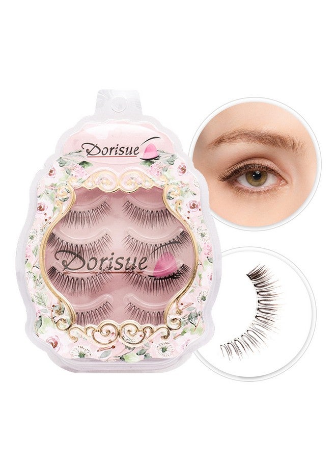 Dorisue Natural false Lashes Brown Eyelashes 3D Light Color Look Real False Eyelashes Short Handmade lashes wispies Natural False Eyelashes Eye Makeup Fake Eyelashes 4 Pairs eyelashes pack - Image 1