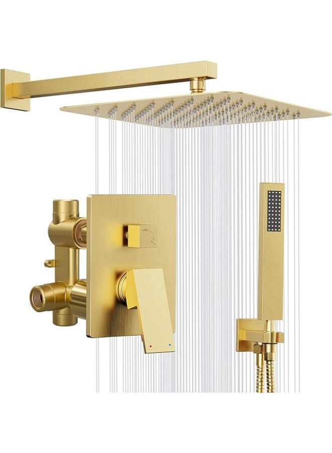 YD Luxury Wall Mounted Rainfall Shower System with Handheld Shower Set, Concealed Shower Mixer Valve Kit, High Pressure Square Rain Shower Head, Modern Bathroom Shower Combo with Adjustable Hand Shower Hose - Image 1