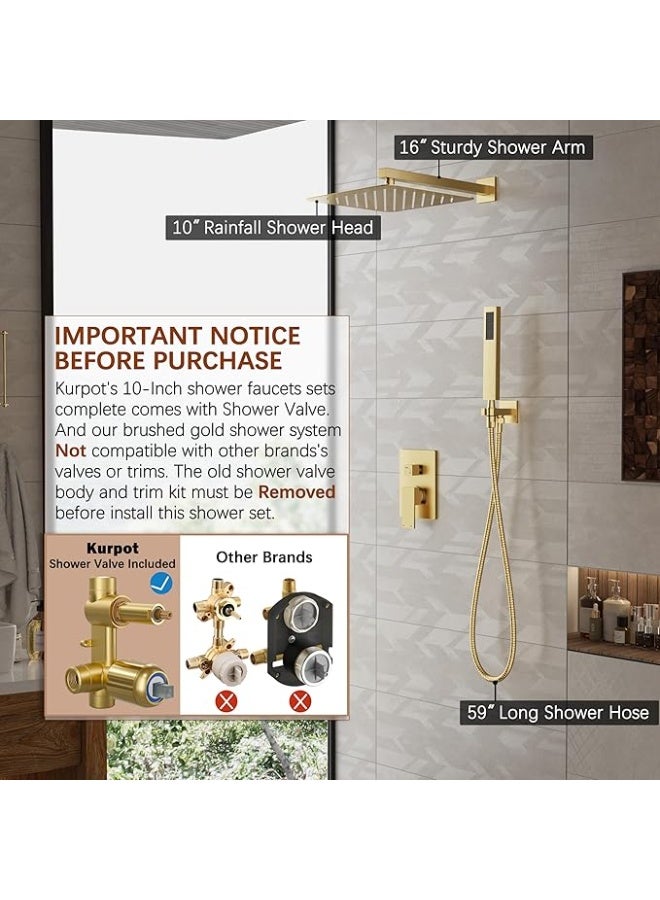 YD Luxury Wall Mounted Rainfall Shower System with Handheld Shower Set, Concealed Shower Mixer Valve Kit, High Pressure Square Rain Shower Head, Modern Bathroom Shower Combo with Adjustable Hand Shower Hose - Image 2