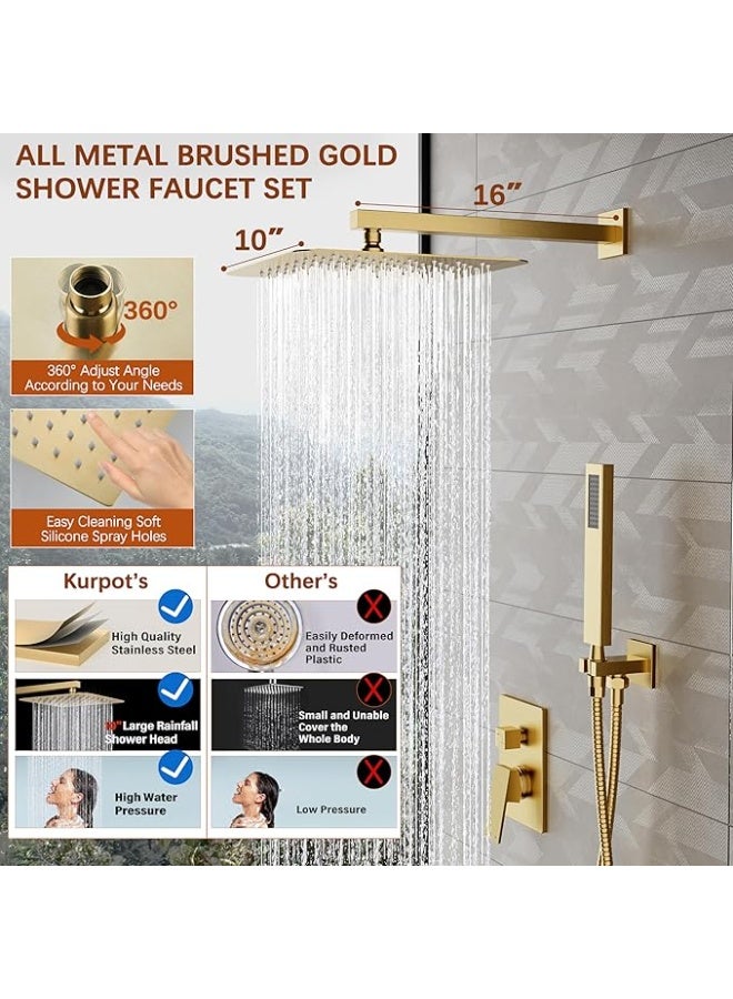 YD Luxury Wall Mounted Rainfall Shower System with Handheld Shower Set, Concealed Shower Mixer Valve Kit, High Pressure Square Rain Shower Head, Modern Bathroom Shower Combo with Adjustable Hand Shower Hose - Image 5